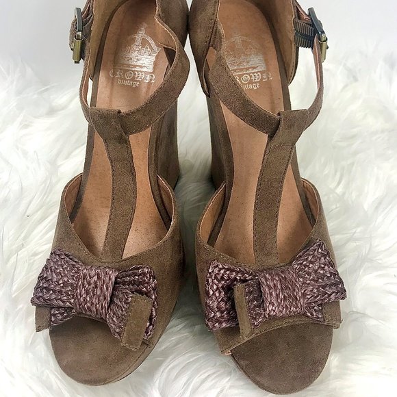 CROWN VINTAGE Platform Wedges, Brown, Size 8M - Picture 3 of 8